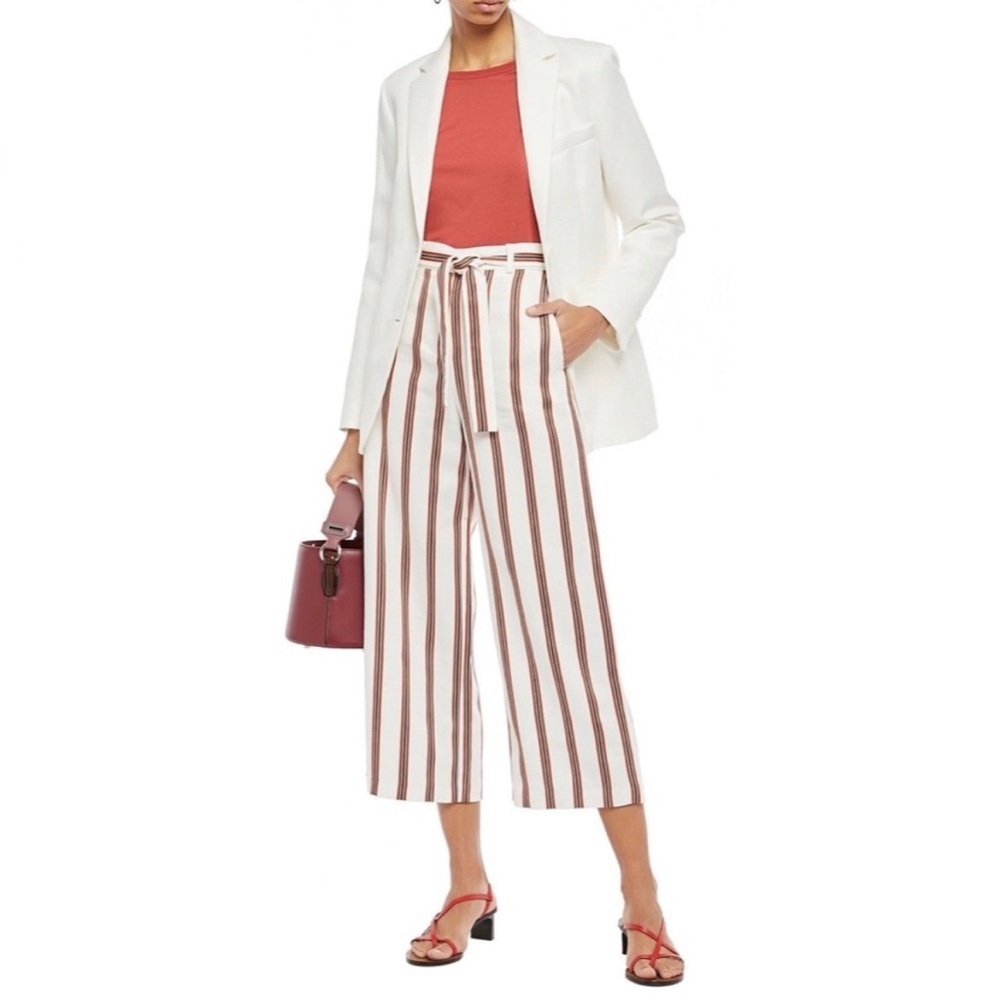 Maje Pomala Cropped Striped Twill Wide Leg Pants Sz S